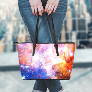 Light Stardust Galaxy Deep Space Print Leather Tote Bag