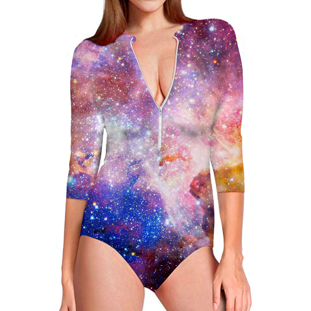 Light Stardust Galaxy Deep Space Print Long Sleeve Swimsuit