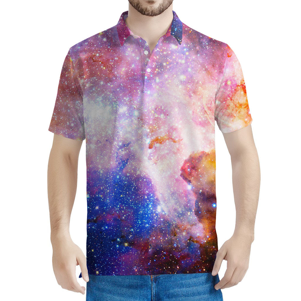 Light Stardust Galaxy Deep Space Print Men's Polo Shirt