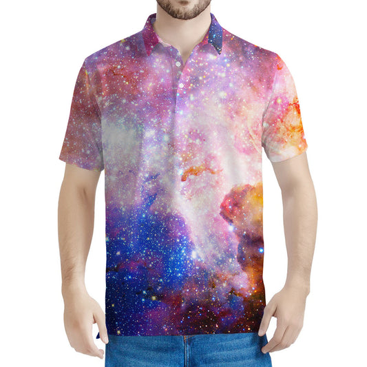 Light Stardust Galaxy Deep Space Print Men's Polo Shirt