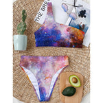 Light Stardust Galaxy Deep Space Print One Shoulder Bikini Top