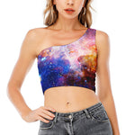 Light Stardust Galaxy Deep Space Print One Shoulder Crop Top
