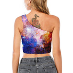 Light Stardust Galaxy Deep Space Print One Shoulder Crop Top