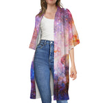 Light Stardust Galaxy Deep Space Print Open Front Beach Cover Up