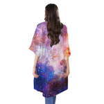 Light Stardust Galaxy Deep Space Print Open Front Beach Cover Up