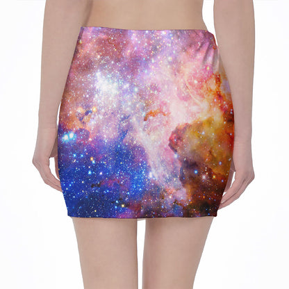 Light Stardust Galaxy Deep Space Print Pencil Mini Skirt