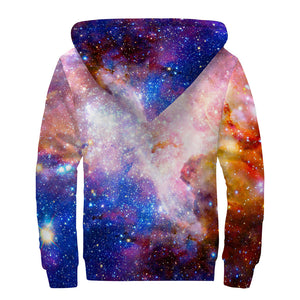 Light Stardust Galaxy Deep Space Print Sherpa Lined Zip Up Hoodie