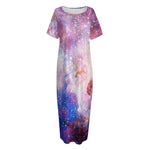 Light Stardust Galaxy Deep Space Print Short Sleeve Long Nightdress