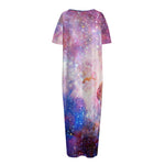 Light Stardust Galaxy Deep Space Print Short Sleeve Long Nightdress