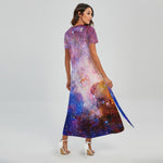 Light Stardust Galaxy Deep Space Print Short Sleeve Maxi Dress