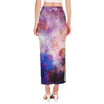 Light Stardust Galaxy Deep Space Print Side Slit Maxi Skirt