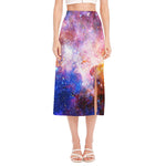 Light Stardust Galaxy Deep Space Print Side Slit Midi Skirt