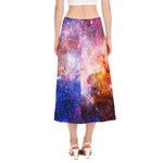 Light Stardust Galaxy Deep Space Print Side Slit Midi Skirt