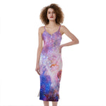 Light Stardust Galaxy Deep Space Print Slim Fit Midi Cami Dress
