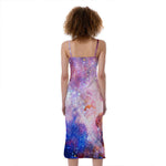 Light Stardust Galaxy Deep Space Print Slim Fit Midi Cami Dress