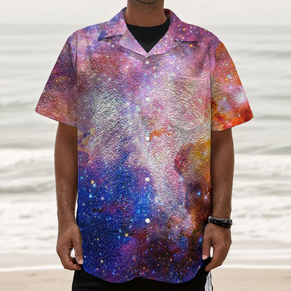 Light Stardust Galaxy Deep Space Print Textured Short Sleeve Shirt