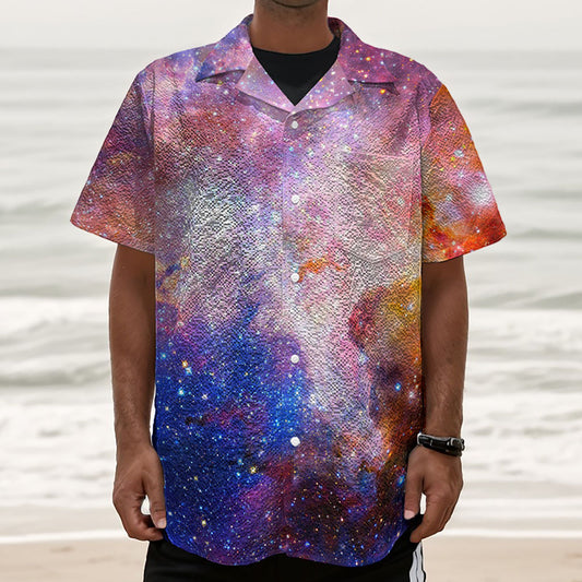 Light Stardust Galaxy Deep Space Print Textured Short Sleeve Shirt