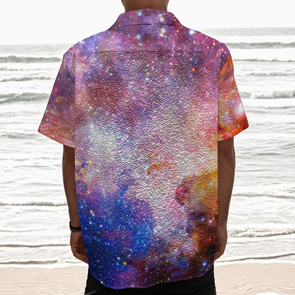 Light Stardust Galaxy Deep Space Print Textured Short Sleeve Shirt