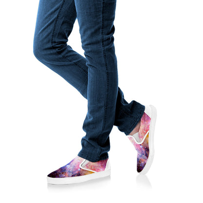 Light Stardust Galaxy Deep Space Print White Slip On Sneakers