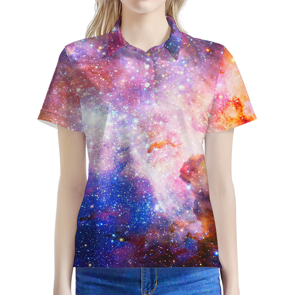 Light Stardust Galaxy Deep Space Print Women's Polo Shirt