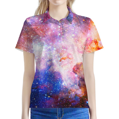 Light Stardust Galaxy Deep Space Print Women's Polo Shirt