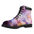 Light Stardust Galaxy Deep Space Print Padded Collar Lace Up Boots