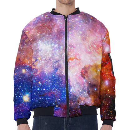 Light Stardust Galaxy Deep Space Print Zip Sleeve Bomber Jacket