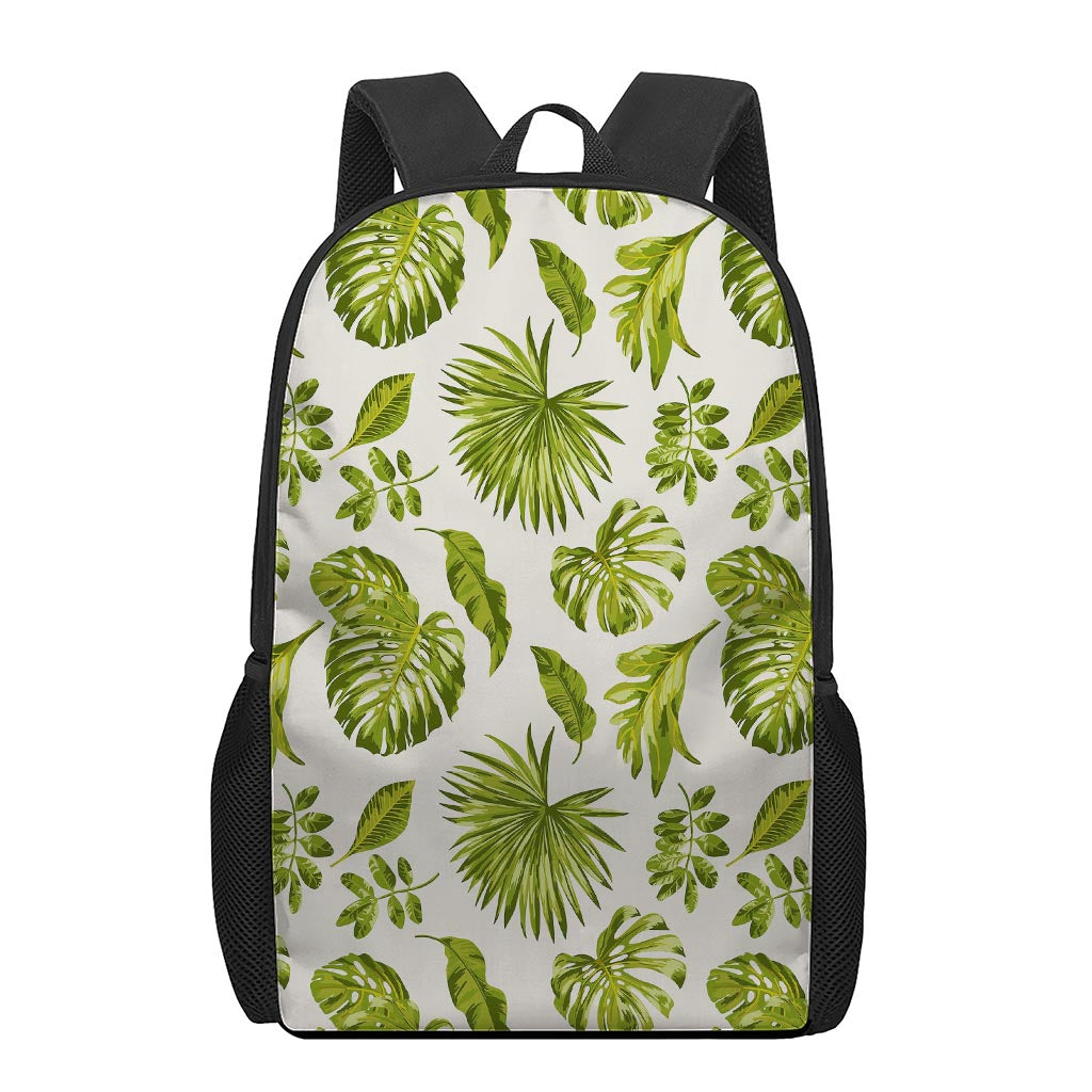 Light Tropical Leaf Pattern Print 17 Inch Backpack
