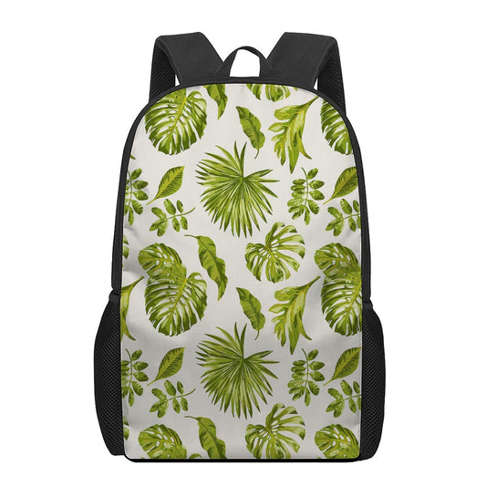 Light Tropical Leaf Pattern Print 17 Inch Backpack