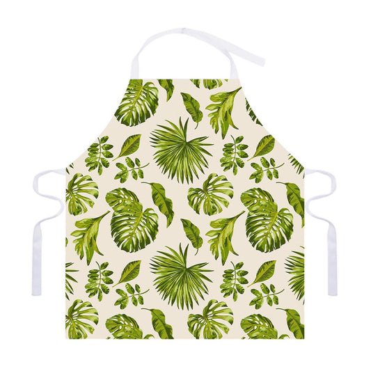Light Tropical Leaf Pattern Print Adjustable Apron
