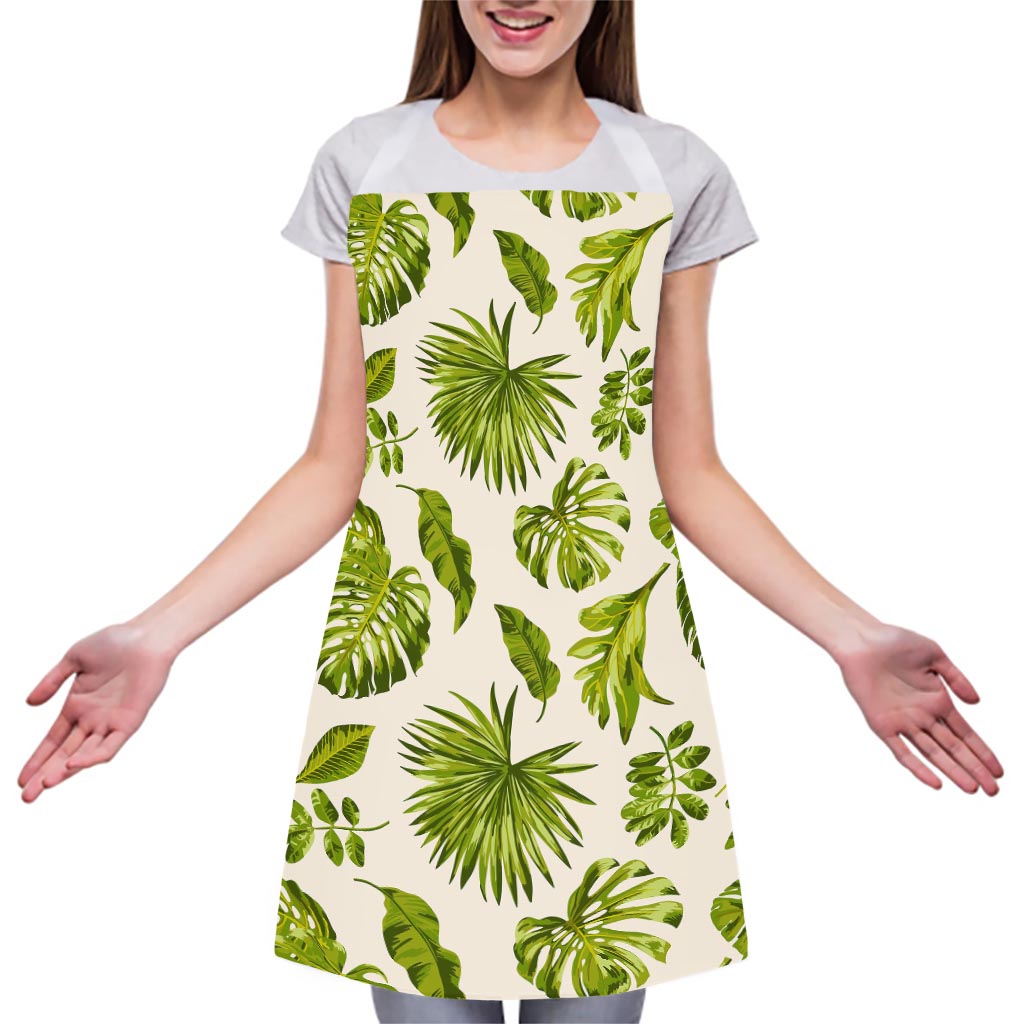 Light Tropical Leaf Pattern Print Adjustable Apron