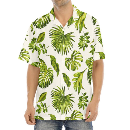 Light Tropical Leaf Pattern Print Aloha Shirt