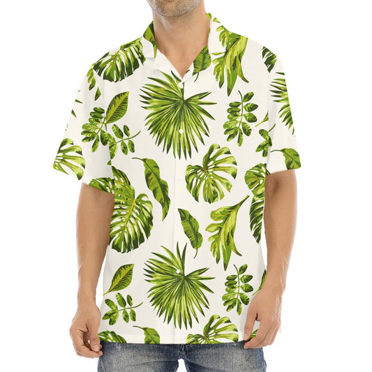 Light Tropical Leaf Pattern Print Aloha Shirt