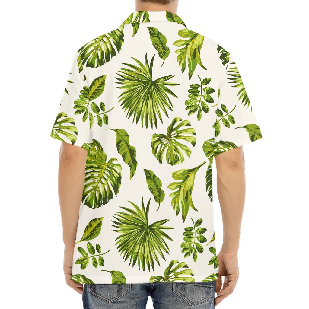 Light Tropical Leaf Pattern Print Aloha Shirt