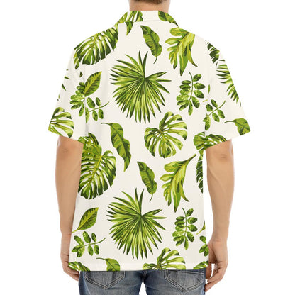 Light Tropical Leaf Pattern Print Aloha Shirt