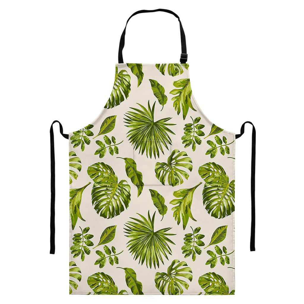 Light Tropical Leaf Pattern Print Bib Apron With Pocket