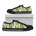Light Tropical Leaf Pattern Print Black Low Top Sneakers