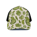 Light Tropical Leaf Pattern Print Black Mesh Trucker Hat