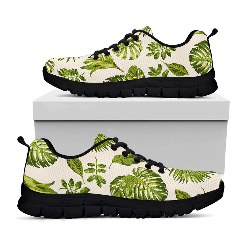 Light Tropical Leaf Pattern Print Black Running Shoes
