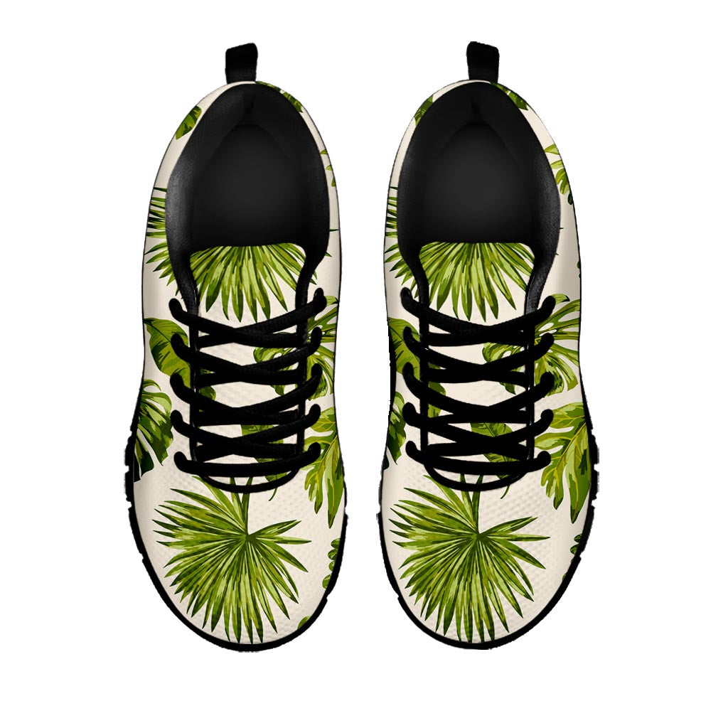 Light Tropical Leaf Pattern Print Black Running Shoes