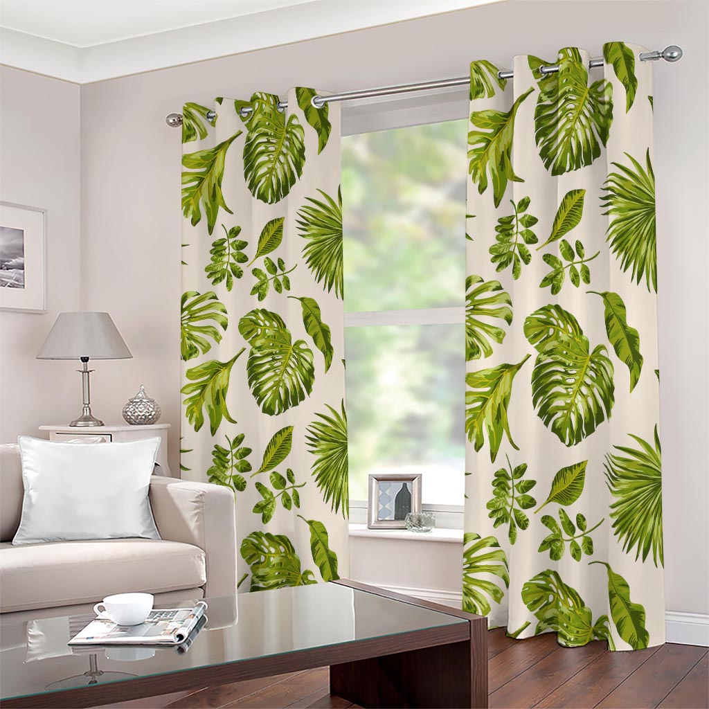 Light Tropical Leaf Pattern Print Blackout Grommet Curtains