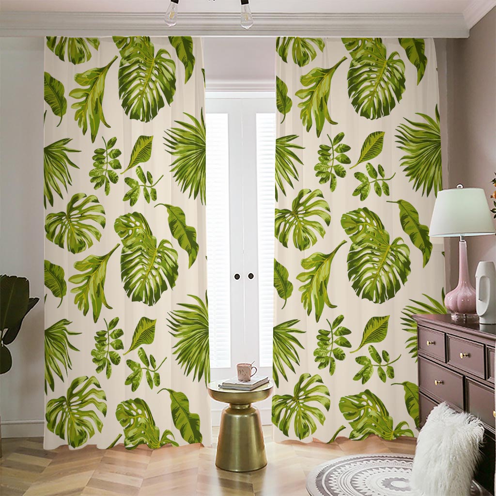 Light Tropical Leaf Pattern Print Blackout Pencil Pleat Curtains