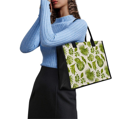 Light Tropical Leaf Pattern Print Canvas Tote Bag