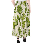 Light Tropical Leaf Pattern Print Chiffon Maxi Skirt