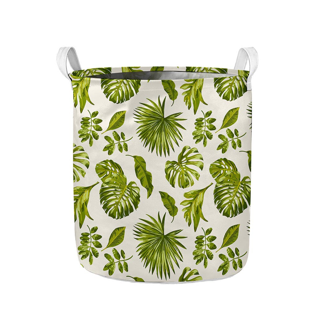 Light Tropical Leaf Pattern Print Collapsible Laundry Basket