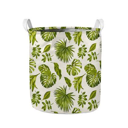 Light Tropical Leaf Pattern Print Collapsible Laundry Basket