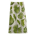 Light Tropical Leaf Pattern Print Cotton Front Slit Maxi Skirt