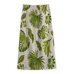 Light Tropical Leaf Pattern Print Cotton Front Slit Maxi Skirt