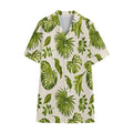 Light Tropical Leaf Pattern Print Cotton Hawaiian Shirt