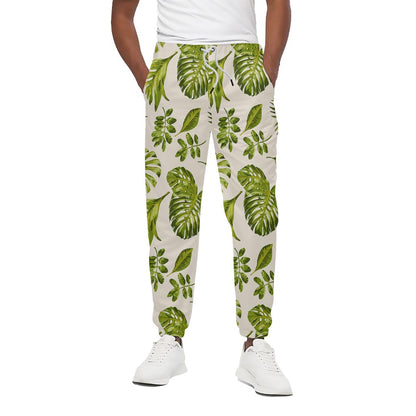 Light Tropical Leaf Pattern Print Cotton Pants